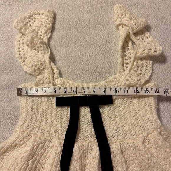 UO Kimchi Blue Cream Bea Ruffle Knit Sweater Babydoll Peplum Tank Top Bow - Picture 8 of 11